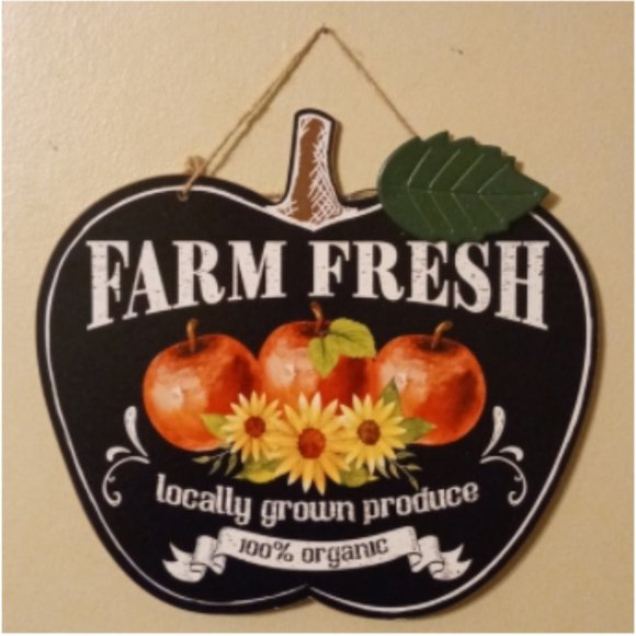 Wooden Farm Fresh Apples Hanging Sign w/ Jute Rope - Picture 3 of 3